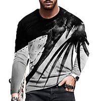 Men's Unisex Tee T shirt Shirt 3D Print Graphic Prints Bird Print Long Sleeve Daily Tops Casual Designer Big and Tall Gray miniinthebox - thumbnail
