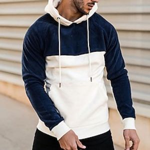 Men's Hoodie White Gray Hooded Color Block Patchwork Pocket Sports  Outdoor Daily Holiday Streetwear Cool Casual Spring   Fall Clothing Apparel Hoodies Sweatshirts  miniinthebox
