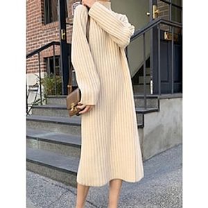 Women's Sweater Dress Jumper Dress Winter Dress Midi Dress Warm Plain Outdoor Daily Vacation Going out Turtleneck Long Sleeve 2023 Loose Fit Black Camel Brown One Size Lightinthebox