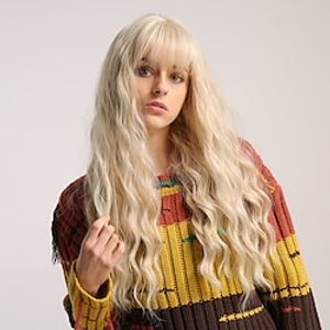 26 Inch Synthetic Wig Women's Wig  Light Blonde Long Wavy Curly Hair With Bangs  Fashion Elegant Daily  Natural Lightinthebox