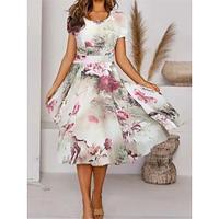 Women's Casual Dress Swing Dress Floral Print Crew Neck Midi Dress Streetwear A Line Street Holiday Short Sleeve Summer Lightinthebox