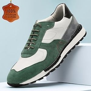 Men's Sneakers Formal Shoes Dress Shoes Sporty Athletic Office  Career Leather Italian Full-Grain Cowhide Comfortable Slip Resistant Lace-up Green Lightinthebox