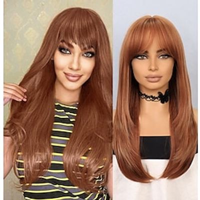 Cosplay Costume Wig Synthetic Wig Straight kinky Straight Neat Bang Machine Made Wig 22 inch Light Brown Synthetic Hair Women's Light Brown miniinthebox