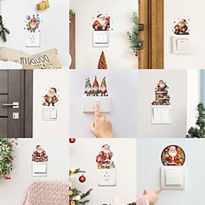 Christmas Sticker Xmas Sticker, Cartoon Santa Claus Dwarf Balloon Children's Bedroom Switch Sticker, Home Decoration Wall Sticker, Self-adhesive Sticker miniinthebox