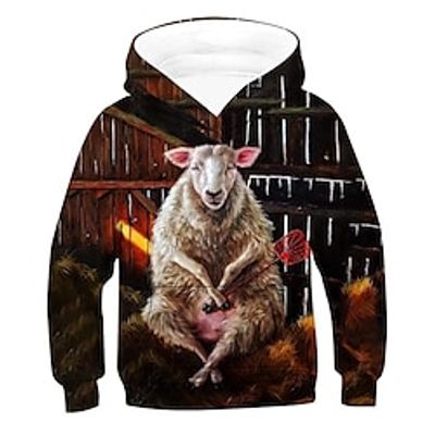 Kids Unisex Hoodie Long Sleeve 3D Print Graphic Patterned Animal Pocket Brown Children Tops Fall Winter Fashion Cool Daily Outdoor Regular Fit 3-12 Years Lightinthebox