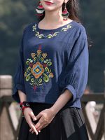 Vintage Embroidery Half Sleeve Blouse