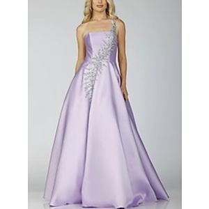 A-Line Prom Dresses Sparkle Dress Formal Prom Floor Length Sleeveless One Shoulder Satin Backless with Glitter Sequin 2024 Lightinthebox