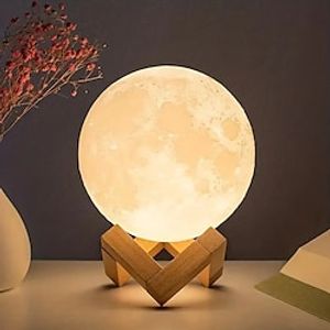 1Pc LED 3D Moon Lamp Moon-Shaped Night Light With Stand Decorative Ambient Table Light For Kids Friends Lover Birthday Christmas Gifts Lightinthebox