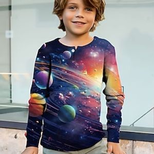 Boys 3D Galaxy Henley Shirt Long Sleeve 3D Print Spring Fall Sports Fashion Streetwear Polyester Kids 3-12 Years Crew Neck Outdoor Casual Daily Regular Fit Lightinthebox