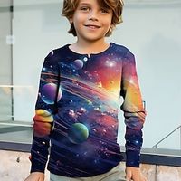 Boys 3D Galaxy Henley Shirt Long Sleeve 3D Print Spring Fall Sports Fashion Streetwear Polyester Kids 3-12 Years Crew Neck Outdoor Casual Daily Regular Fit Lightinthebox - thumbnail