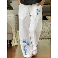 Women's Loungewear Pants Lounge Pants Flower Fashion Casual Comfort Home Daily Vacation Polyester Breathable Pocket Elastic Waist Summer Spring White Lightinthebox - thumbnail