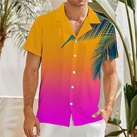 Men's Shirt Coconut Tree Graphic Prints Turndown Purple Orange 3D Print Street Daily Short Sleeve Button-Down Print Clothing Apparel Tropical Fashion Hawaiian Soft miniinthebox - thumbnail