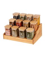 Little Storage 12 Pieces 200ML Square Spice Jar with 3 Tier Bamboo Rack - thumbnail