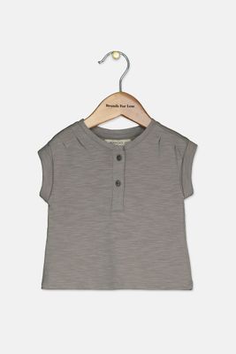 Baby Girls Buttoned Cotton T-Shirt Grey Baby Girls Buttoned Cotton T-Shirt Grey