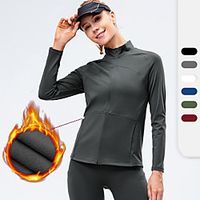 YUERLIAN Women's Yoga Top Winter Pocket Solid Color Dark Grey Army Green Burgundy Dark Navy White Spandex Yoga Fitness Gym Workout Top Long Sleeve Sport Activewear Quick Dry Lightweight Breathable Lightinthebox - thumbnail