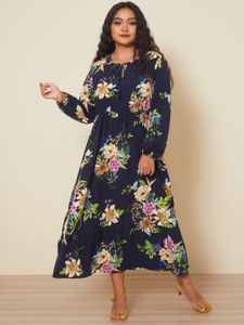YOINS Plus Size Crew Neck Floral Print Long Sleeves Maxi Dress