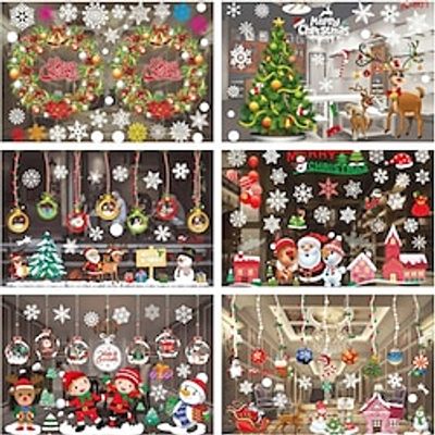 Christmas Decoration Stickers Colorful Display Window Paintings White Snowflake Wall Stickers Decoration Traceless Window Stickers Lightinthebox