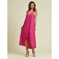 Women's Cotton and Linen Light Pink Dress Irregular Hem Cami Sleeveless V Neck Midi Dress