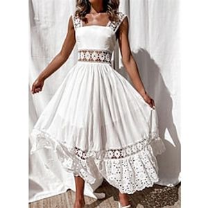 Women's Party Dress Lace Dress Swing Dress Long Dress Maxi Dress White Sleeveless Pure Color Lace Spring Summer Square Neck Party S M L XL XXL 3XL Lightinthebox