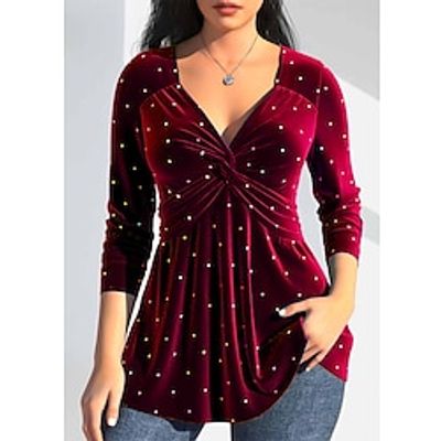 Women's Shirt Blouse Velvet Sparkly Red Blue Purple Flowing tunic Rhinestone Long Sleeve Party Casual Fashion V Neck Regular Fit Fall Winter Lightinthebox Women's Shirt Blouse Velvet Sparkly Red Blue Purple Flowing tunic Rhinestone Long Sleeve Party Casual Fashion V Neck Regular Fit Fall Winter Lightinthebox