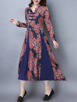 Folk Style Print Patchwork Women Dresses