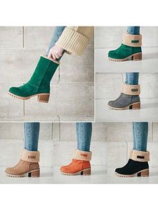 Plain Mid Heeled Velvet Round Toe Casual Mid Calf High Heels Boots