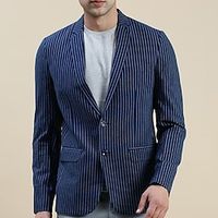 Geometry Business Men's Coat Blazer Work Wear to work Going out Fall  Winter Turndown Long Sleeve Navy Blue Royal Blue Blue S M L Polyester Weaving Jacket Lightinthebox - thumbnail