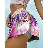 Women's Fashion Casual / Sporty Comfort Loose Fitness Weekend Active Skort Pants Flower / Floral Colorful Short 2 in 1 Ruffle Print Fuchsia miniinthebox - thumbnail