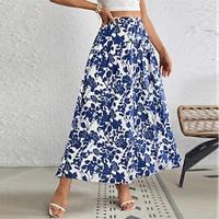 Women's Skirt A Line Swing Maxi Skirts Print Floral Holiday Vacation Summer Polyester Casual Boho Blue Lightinthebox - thumbnail