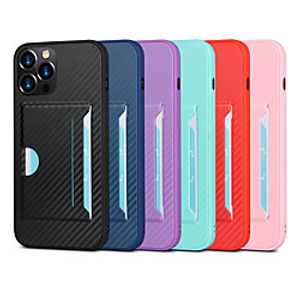Carbon Fiber Phone Case For Apple iPhone 12 Pro Max 11 SE 2020 X XR XS Max 8 7  Back Cover with Card Holder Shockproof Solid Colored Protective Case miniinthebox