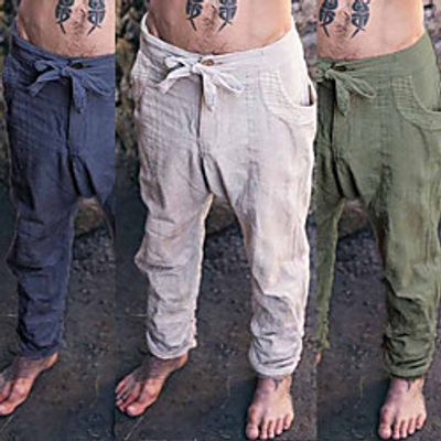 Men's Fashion Streetwear Straight Chinos Trousers Pocket Elastic Drawstring Design Pants Casual Daily Solid Color Breathable Soft Mid Waist Green White Navy Blue S M L XL XXL miniinthebox