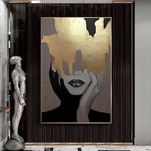 Gold Black Woman Canvas Painting Abstract Woman Canvas Hand-painted Fashion Wall Decor Women Wall Canvas Art Home Wall Decoration miniinthebox
