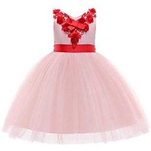 designed girl's dresses 2021 new children's children's yarn skirt neckline splicing flower bow performance fluffy skirt dress Lightinthebox