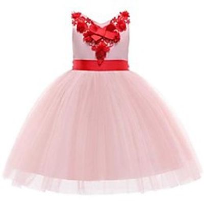 designed girl's dresses 2021 new children's children's yarn skirt neckline splicing flower bow performance fluffy skirt dress Lightinthebox