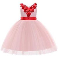 designed girl's dresses 2021 new children's children's yarn skirt neckline splicing flower bow performance fluffy skirt dress Lightinthebox - thumbnail