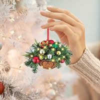 A Christmas flower basket hanging basket creative pendant with a flat sticker printed on a single side of boxwood suitable for home Christmas tree decorations. It is a flat textured wooden hanging pi Lightinthebox - thumbnail