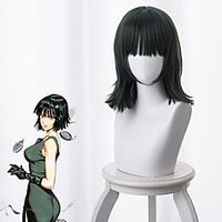 ONE PUNCH-MAN Fubuki Cosplay Wigs Women's Neat Bang 17 inch Heat Resistant Fiber kinky Straight Green Adults' Anime Wig Lightinthebox - thumbnail