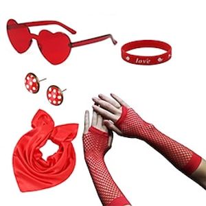 Mathon party Valentine's Day love glasses big red polka dot earrings Red square fishnet gloves silicone bracelet Lightinthebox