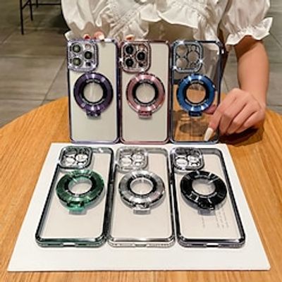 Phone Case For iPhone 15 Pro Max Plus iPhone 14 13 12 11 Pro Max Plus Back Cover Magnetic Adsorption with Stand Holder Transparent Support Wireless Charging TPU Lightinthebox