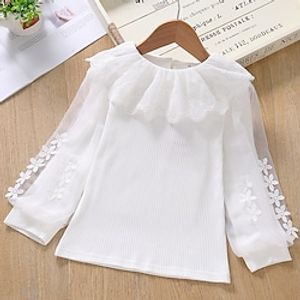 Kids Girls' Shirt Solid Color School Long Sleeve Active 3-10 Years Winter White Lightinthebox