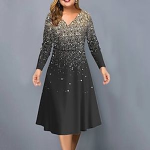 Women's Casual Dress Work Dress Swing Dress Midi Dress Pink Blue Purple Long Sleeve Ombre Print Winter Fall Spring V Neck Fashion Office Daily Weekend 2023 S M L XL 2XL 3XL 4XL 5XL 6XL miniinthebox
