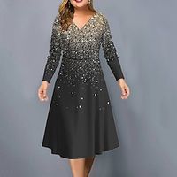 Women's Casual Dress Work Dress Swing Dress Midi Dress Pink Blue Purple Long Sleeve Ombre Print Winter Fall Spring V Neck Fashion Office Daily Weekend 2023 S M L XL 2XL 3XL 4XL 5XL 6XL miniinthebox - thumbnail