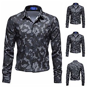 Men's Henley Shirt Shirt Other Prints Camouflage Plus Size Print Long Sleeve Casual Tops Fashion Black miniinthebox