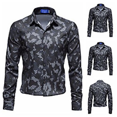Men's Henley Shirt Shirt Other Prints Camouflage Plus Size Print Long Sleeve Casual Tops Fashion Black miniinthebox