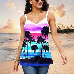 Women's Tank Top Vest Color Gradient Vacation Print Rainbow Sleeveless Tropical Hawaiian V Neck Summer Lightinthebox