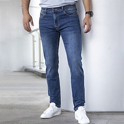 Men's Jeans Trousers Denim Pants Zipper Button Pocket Plain Comfort Breathable Outdoor Daily Going out Fashion Casual Dark Blue miniinthebox