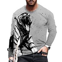 Men's Unisex T shirt 3D Print Graphic Prints Tiger Animal Crew Neck Daily Holiday Print Long Sleeve Tops Casual Designer Big and Tall Gray miniinthebox - thumbnail