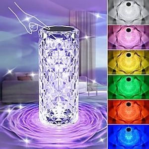Crystal Light Lamp Color Changing Lamps Table Lamp with Touch Control Diamond LED Night Light Rechargeable Rose Romantic Date Lighting Decor for Festival, Home, Restaurant, Bar miniinthebox