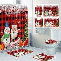 Christmas Bathroom Deco 4 Pcs Shower Curtain Set Bathroom Sets Modern Home Bathroom Decor with Bath Mat U Shape and Toilet Lid Cover Mat and 12 Hooks Lightinthebox - thumbnail