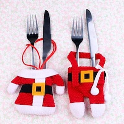 Christmas Silverware Holders Pocket Set Santa Claus Suit Cutlery Knifes Forks Tableware Deocr Bag Storage Covers Christmas Decoration Lightinthebox